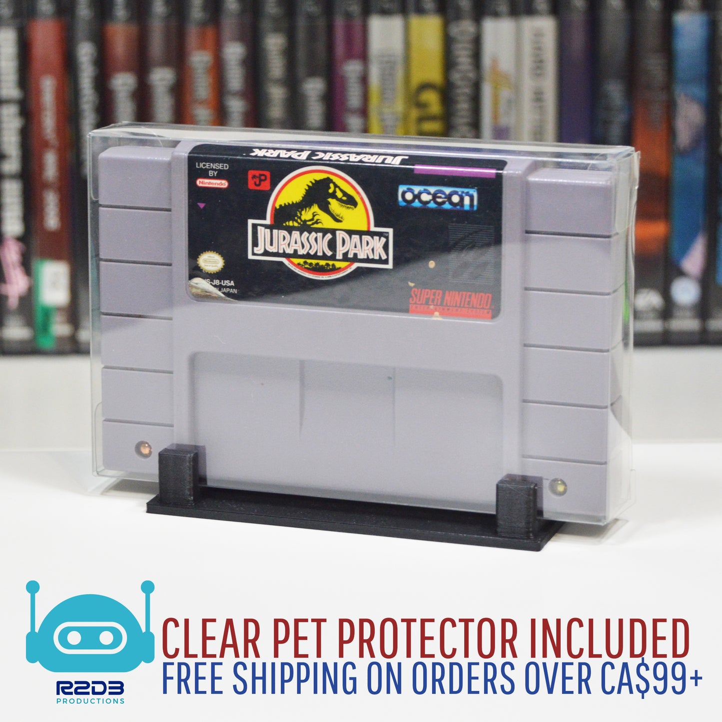 Support pour jeu de Super Nintendo Entertainment System SNES NTSC (Nord américain) avec protecteur en PET inclus