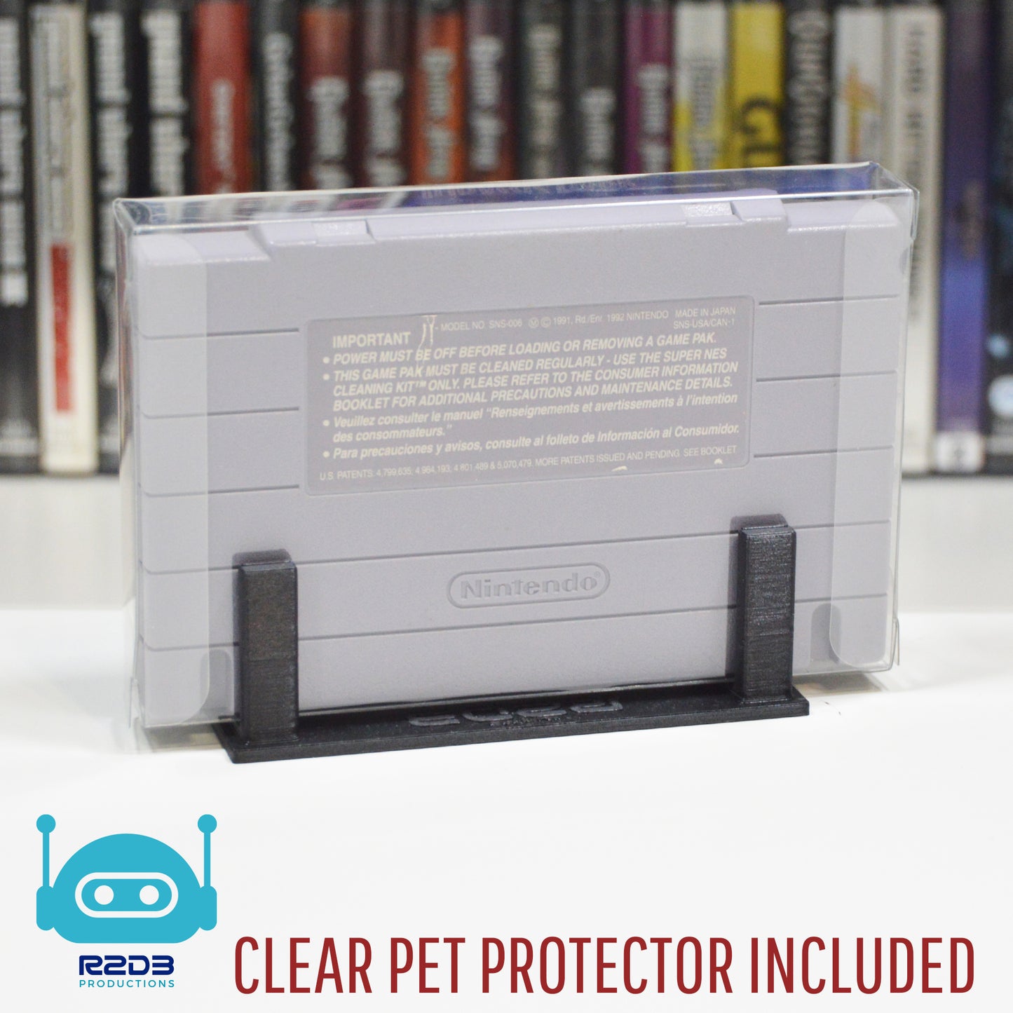 Support pour jeu de Super Nintendo Entertainment System SNES NTSC (Nord américain) avec protecteur en PET inclus