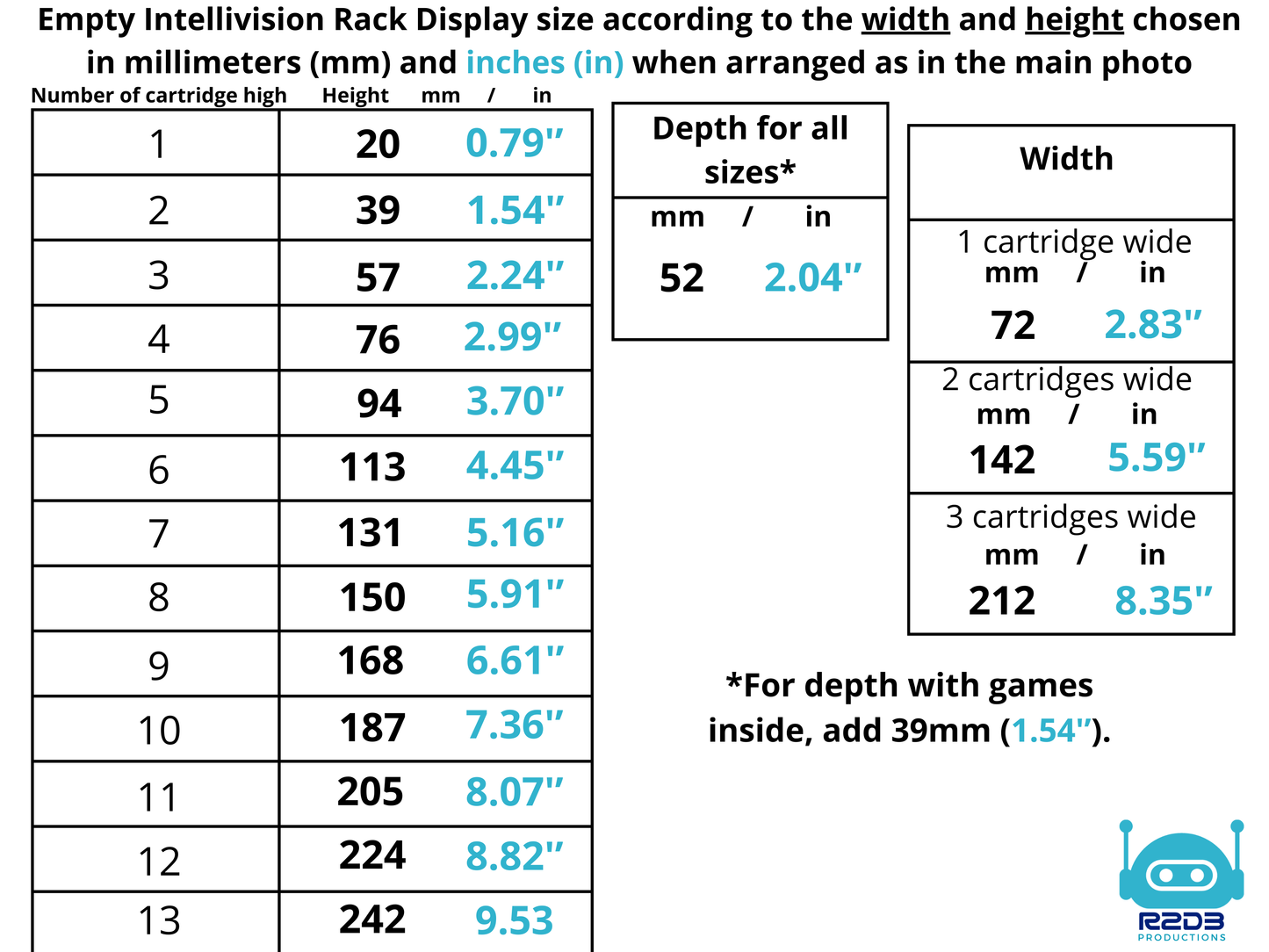 Présentoir en rack pour cartouches de jeu Intellivision (1 à 39 cartouches)