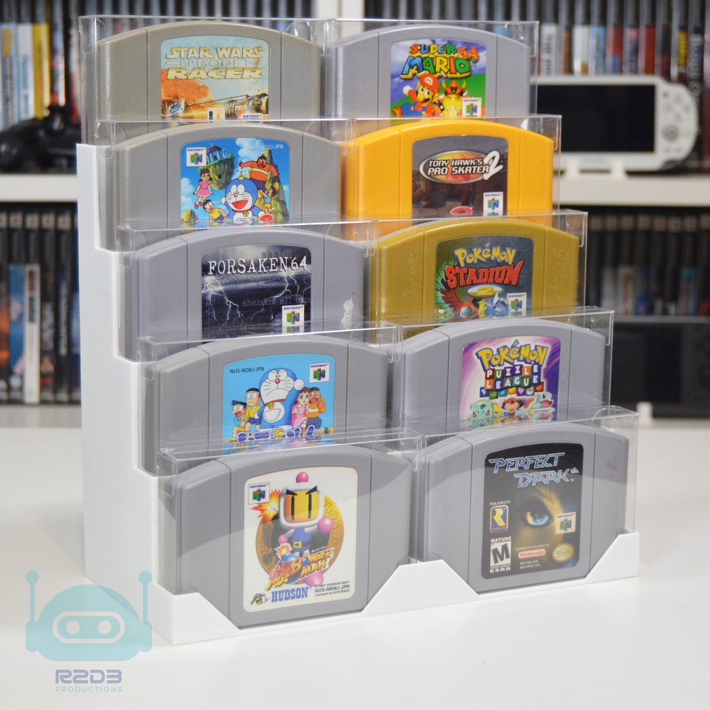 R2D3 Nintendo 64 N64 Game Display with PET Game Protectors Included (1 to 16 Cartridges)