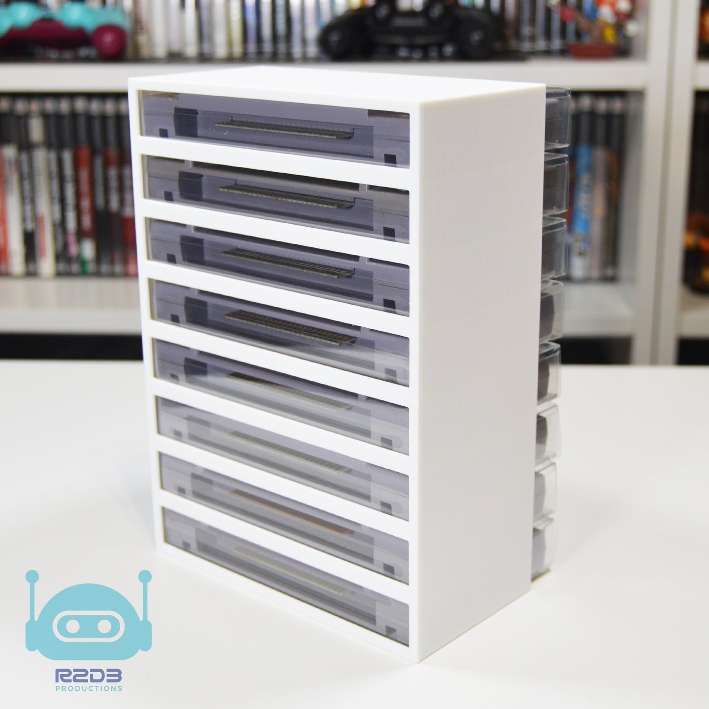 R2D3 Nintendo Super Nintendo SNES Rack Display with PET Game Protectors Included (1 to 22 Cartridges)