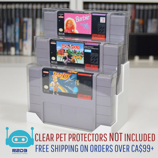 R2D3 Super Nintendo SNES Game Display with PET Game Protectors Included (1 to 16 Cartridges)