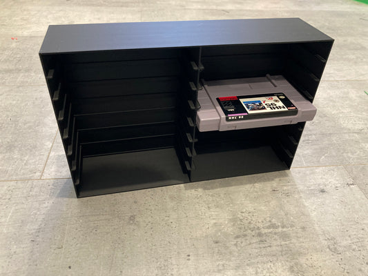 Rack display for 16 SNES games without protectors