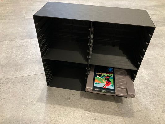 Rack display for 24 NES games without protectors