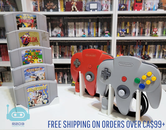 R2D3 Combo Set of 1 Nintendo 64 Game Stairs Display & 2 Controller stands (1 to 16 Cartridges)