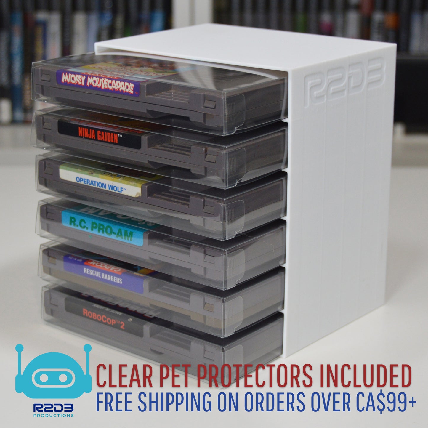 R2D3 Nintendo Entertainment System NES Rack Display with PET Game Protectors Included (1 to 24 Cartridges)